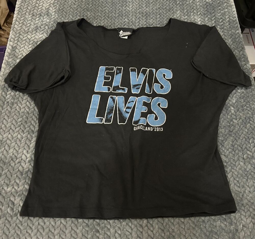 Elvis Presley Elvis Lives T Shirt Womens XL Black Graceland 2013 Cotton